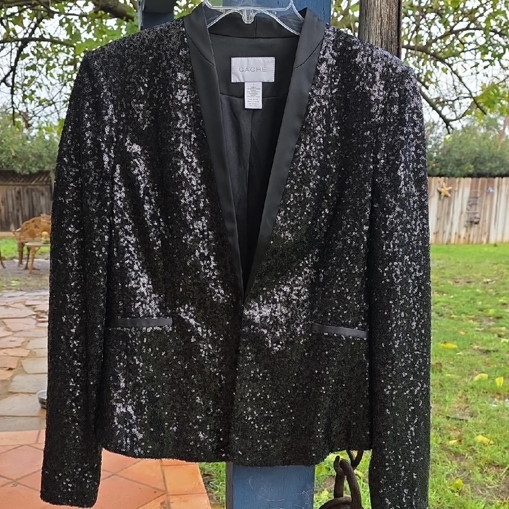 Cache Sparkling Black Sequin Blazer